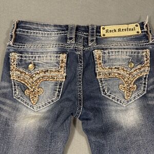 Rock Revival Women 25 Betty Skinny Stretch Jeans EMBELISHED RHINESTONE WHISKERS